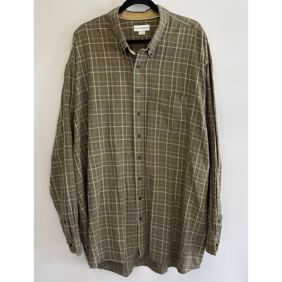 Cutter & Buck Mens 3XT Olive Plaid Long Sleeve Easy Care Button Down Shirt - Picture 1 of 8